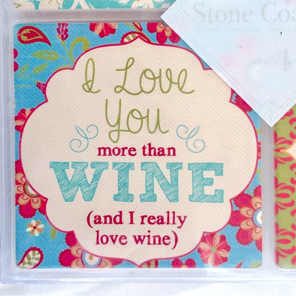 Stone Coasters Gift Set of 4, For “Wine Lovers” NEW NIP - Picture 7 of 7